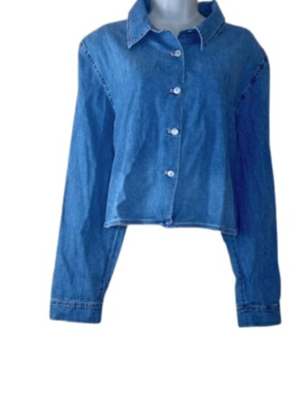 ZARA Womens Button Up Cropped Denim Shirt Blue Open Tie Back L New - Picture 3 of 5